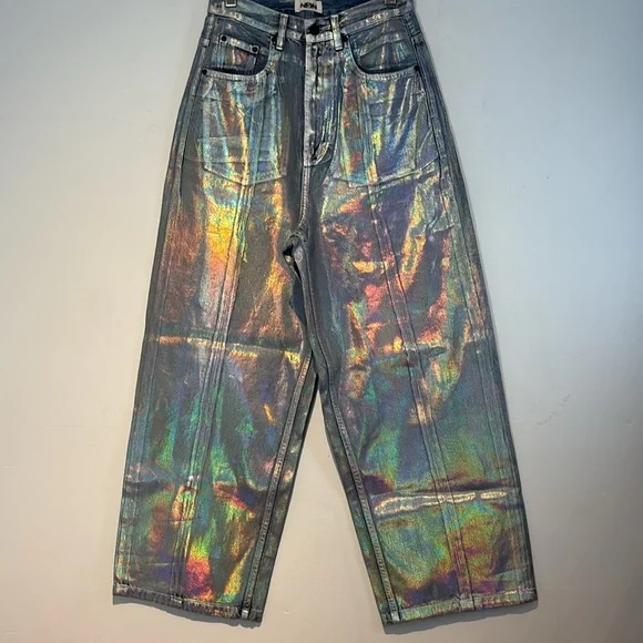 Neon Denim Leroi Coated iridescent Wide-Leg Jean size 25 NWT - Picture 5 of 13